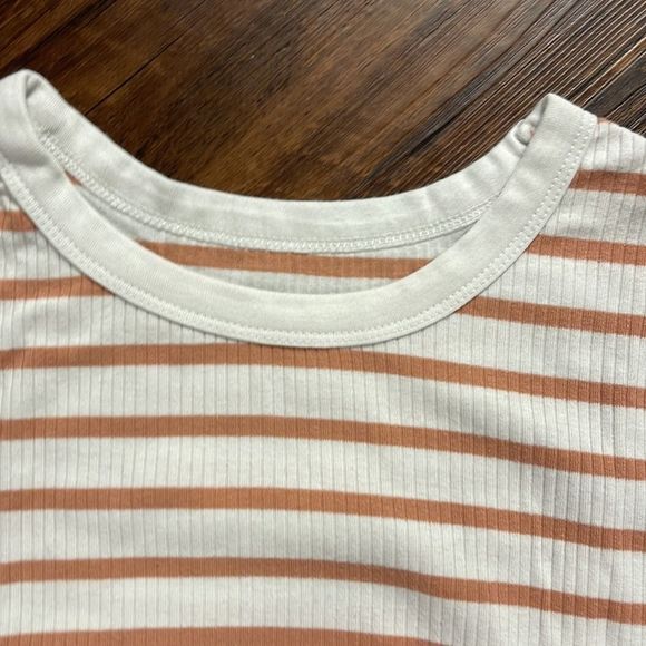 A New Day striped ribbed knit top, cream with tan stripes, large - Picture 2 of 7